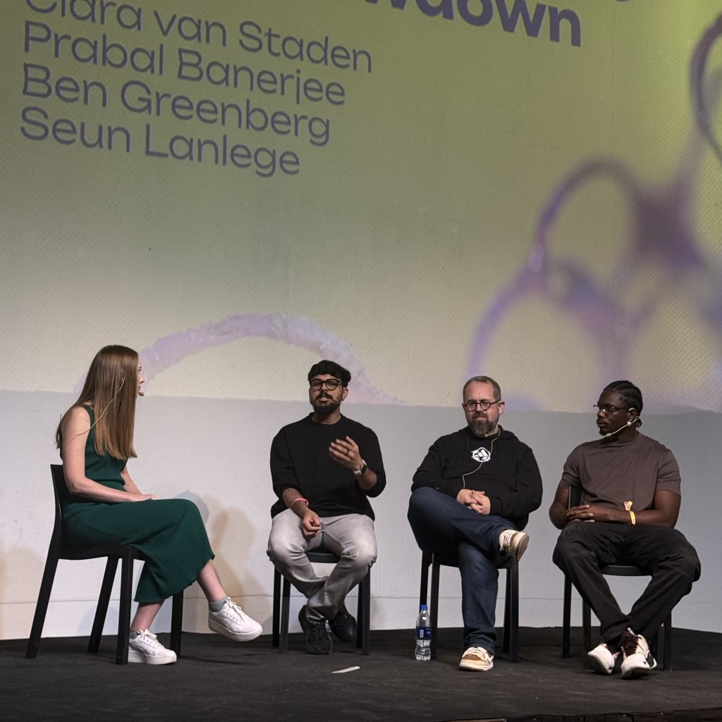 Panel discussion featuring Prabal Banerjee at a blockchain conference
